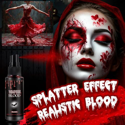 Halloween Fake Blood Spray, Washable Fake Blood Makeup Kit, Halloween Realistic Fake Blood, Perfect for Vampire Makeup, Clown & Sfx & Cosplay & Zombie Make Up Kit, 2 Pack - color: Fake Blood 2PCS