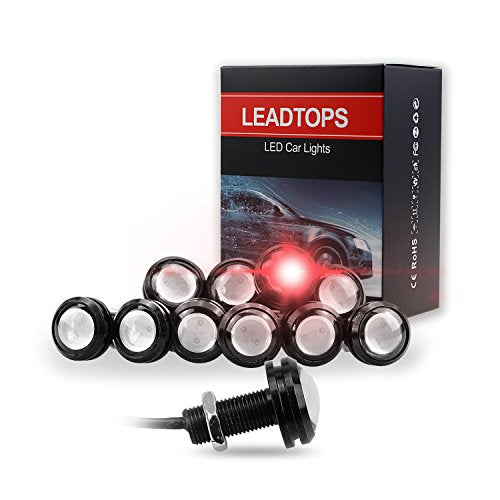 10Pcs 18mm 12V Red Eagle Eye LED Car Fog DRL Daytime Running Light Backup Reverse Tail Rock Lights Small bulb (Red light, Black Case) - color: Red light