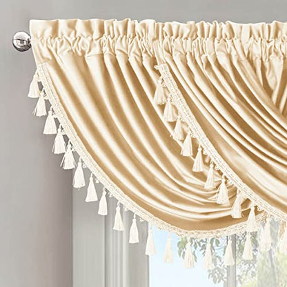 Royal Hotel Velvet Waterfall Valance, 1 Single Waterfall Valance, Top Rod Pocket Heavyweight Velvet, Off-White, 57 inches Wide by 37 inches Long (Single) - color: Off-white