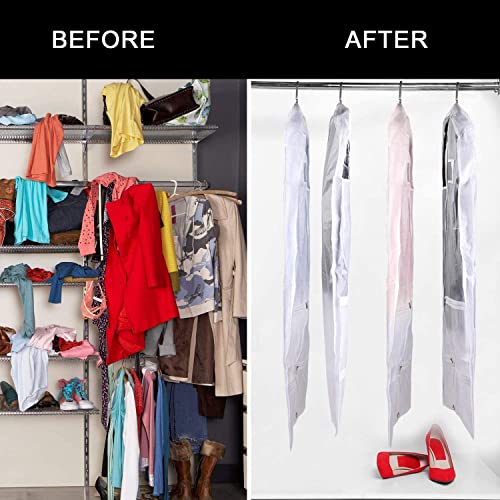 50 Inch Clear Garment Bags for Hanging Clothes (3 Pack), Extra Long Dance Costume Bags with 4 Zipper Pockets for Gowns, Lyrical Dresses & Pageant Competitions, Waterproof PVC Travel Carrier - size: 50"