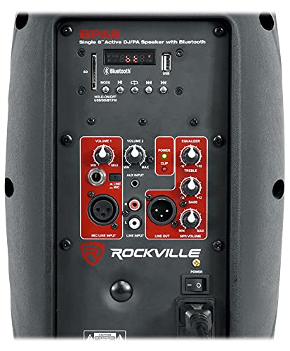 Rockville BPA8 8" DJ PA Speaker Pair Bundle with 2 TB8 V2 Carry Bags | 300W Peak / 75W RMS Each, Bluetooth, USB/SD, XLR/TRS/RCA Inputs, FM Radio, Padded Bags with Stand Holders, 4-Items