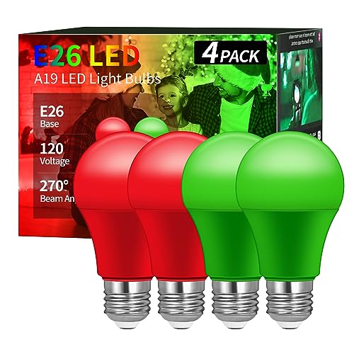Red and Green Light Bulbs, Christmas Light Bulbs, Red Light Bulb, A19 9W - color: Red and Green, size: 4 Count (Pack of 1)