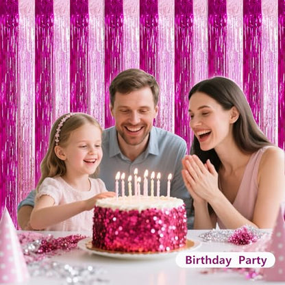 BEISHIDA Hot Pink Pink Door Streamers Backdrop Foil Fringe Tinsel Party Streamers Curtains Photo Backdrop -2Pcs for Girl Birthday Valentines Baby Shower Graduation Bachelorette Party Decoations - color: 05-hot pink pink