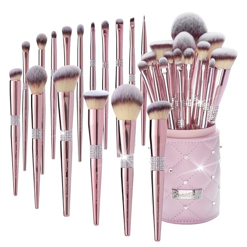 Bueart Design 16Pcs Professional Makeup Brushes Set with Elegant Holder - color: Rose Gold