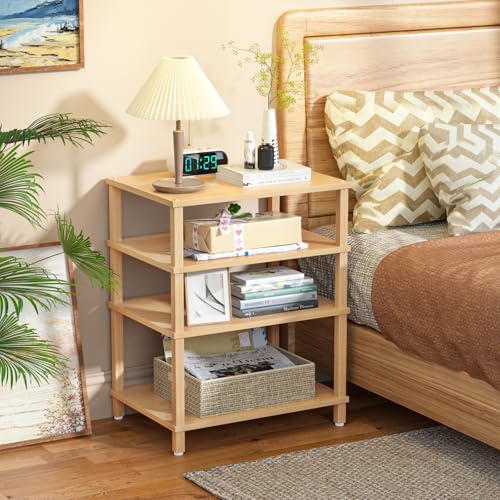 LELELINKY 4-Tier AV Media Player Stand, Natural Stereo Cabinet, Modern Audio Shelf, Wooden TV Stand,Game Console Shelf, Multifunctional Entertainment Center, Suitable for Home, Conference Room - color: Natural, size: 4 Tier