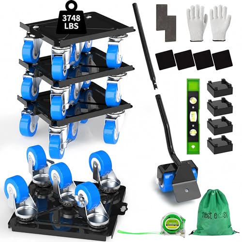 Heavy Duty Furniture Dolly 360 Rotate 5 Wheels 3400 Lbs Capacity 6.9x6.5 in | Upgraded Furniture Movers with Blue Wheels, Measure Tape & Leveler, Alloy Steel Furniture Lifter Tool for Home & Office Uses - color: Blue, size: 6.9x6.5 IN