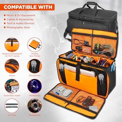 Large DJ Cable Bag Organizer, Gig Bag Padded Dividers, Laptop, Travel DJ Mixer for Musicians, Cord File, Microphone, Music Accessories