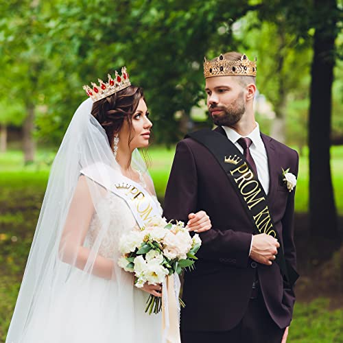 4 Pcs Prom King Queen Crowns Gold, M, Red Diamond | Gold Tiaras with AB Diamond Stones, Sashes Included, Royalty Crowns for Homecoming Birthday Halloween Wedding Party Costume - color: Red Diamond