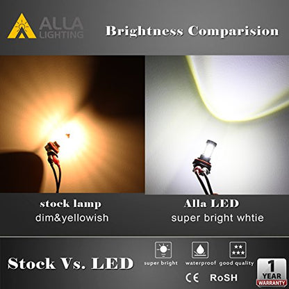 Alla Lighting Premium 80W 5201 DRL PS19W 5202 LED Fog Lights Bulbs Upgrade, 6000K Xenon White PG20-3 Base Extremely Super Bright 12V Lamps Replacement - size: 5201/5202/PS19W