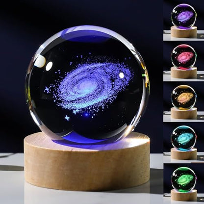 3D Galaxy Crystal Ball Night Light with Remote Upgraded 2.36 Inch Galaxy Planets Glass Ball Lamps with 16 Color LED Wooden Base for Birthday, Astronomy Space Universe Gifts for Boys Girls - style: Galaxy