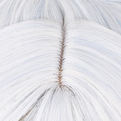 Anime Silver White Gradient Blue Long Straight wigs with Bangs 95cm/37in Hair-Tie half-up hairstyle Game Ice Queen Cosplay wig Halloween,Comic con,Party,Game Show - color: White and Blue Mixed