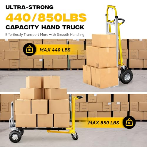 4-in-1 Convertible Dolly Cart, 850LBS Aluminum Alloy | Heavy Duty Hand Truck Dolly with wheels & Non-Slip Handle, Collapsible Cart for Luggage, Cartons, Warehouse, Office, Yellow - size: Large-Gold