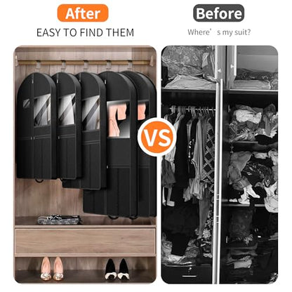 Suit Garment Clothes Travel Bag: 54 inch Lightweight Foldable Black Short Fabric Breathable - Hanging Storage Cover Pockets Zipper for Men - Wardrobe Carry Coat Jacket Uniform Tuxedo Shirt - size: 54"1Pack