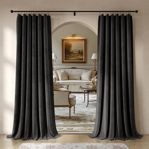 Beauoop Velvet Curtains for Bedroom Living Room Black 52x72 2 Panels - color: Black, size: 52"W x 72"L (Pack of 2)