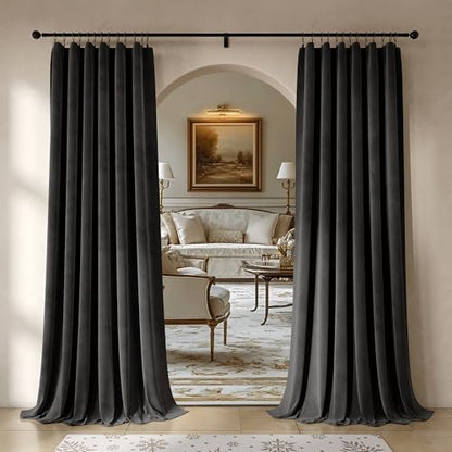 Beauoop Velvet Curtains for Bedroom Living Room Black 52x72 2 Panels - color: Black, size: 52"W x 72"L (Pack of 2)