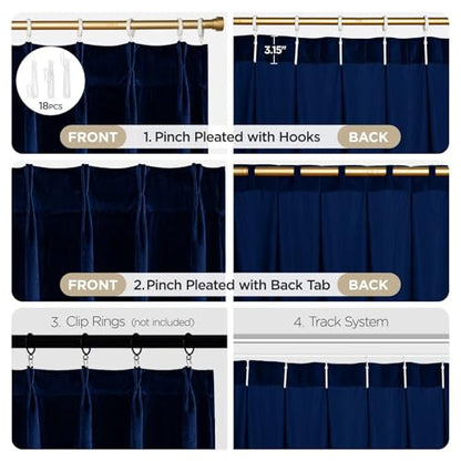 Joydeco Pinch Pleated Velvet Curtains 90 Inch Long 2 Panel Set for Living Room Bedroom, Back Tab Blackout Drapes with Adjustable Hooks (40”W x90”L,Royal Blue) - color: Royal Blue, size: 40"W x 90"L (Pack of 2)