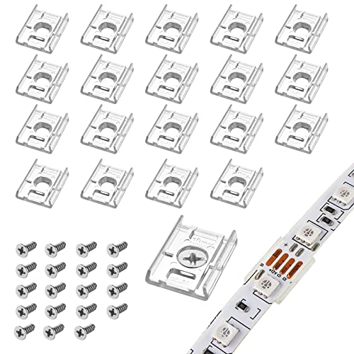 VIPMOON 100pcs Clear 10mm LED Strip Light Mounting Clips 10mm Width Holders and 100pcs Compatible Stainless Steel Phillips Screws Mounting Brackets for Waterproof or Non-Waterproof 3528 5050 5630 - size: 10mm