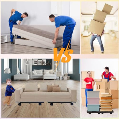 Furniture Dolly, 2 Pack Moving Dolly Connectable, 24.6in-12.4in 440 Lbs Capacity, Furniture Movers 5 Wheels Heavy Duty, Small Flat Dolly Cart, Portable and Light Dollies (Black Dolly)