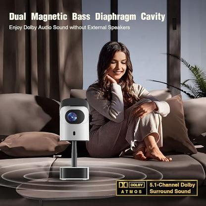 Unitedtime Projector with InStand Handheld bracket Portable WiFi and Bluetooth Native 1080p Support 4K for Home Theater Support HDMI, USB, PC, TV Box TS2