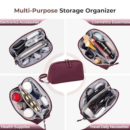 FYY Travel Cable Organizer - 8 Compartments, Lightweight, Water Repellent - color: Wine Red, size: (S) 8.1"× 4.7"× 2.9"