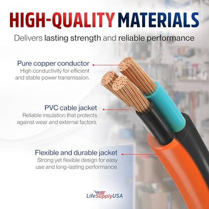 25ft Outdoor/Indoor Extension Cord 12/3 Gauge Extra Heavy Duty 3 Prong SJTW, Waterproof, Flexible Cold-Resistant Long Power Cord,15A 125V 1875W, Orange and Black by LifeSupplyUSA