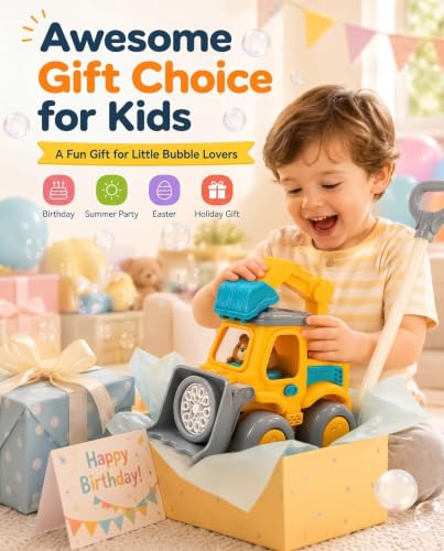 Excavator Automatic Bubble Machine for Kid Toy 3 4 5 6 7 8 Year Old Little Boy Girl Gift Lawn Mower Maker Blower Summer Outdoor Push Toys Easter Christmas Birthday Present