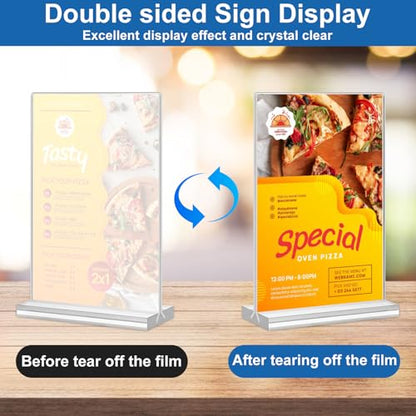 Acrylic Sign Holder 5x7,6 Pack Clear Plastic Table Display Vertical Double-Sided Desktop Display Stand Paper Holder Clear Table Sign Holder for Menu ad Frame Suitable Restaurants Meeting Office Store - size: Vertical 6 Pack 5x7''