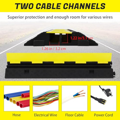 3 Pack of Heavy Duty Rubber Cable Protectors with 2 Channel Ramps, 11000lbs Capacity Speed Bumps for Cables and Vehicles, Perfect for Indoor and Outdoor Use