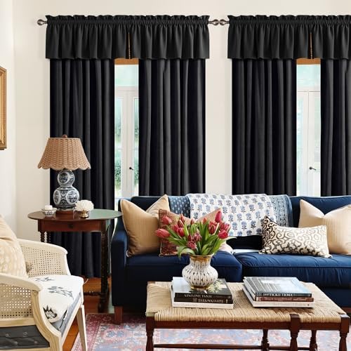NICETOWN Black Velvet Valance Curtains for Windows 18 inch Length, Kitchen Window Treatment Room Darkening, W42 x L18, 1 Panel - color: Black Series - Black, size: 42"W x 18"L (Pack of 1)