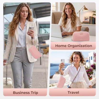 FYY Travel Cable Organizer - 8 Compartments, Lightweight, Water Repellent - color: Pink, size: (L) 9.6"× 5.5"× 3.7"