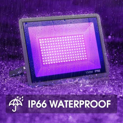 YANYCN 4 Pack 150W LED Black Lights, Blacklight Flood Light Outdoor with Plug and Switch, IP66 Waterproof for Dance Party, Glow in The Dark, Halloween Lights, Body Paint, Fluorescent Poster - size: 4pack 150W led black light