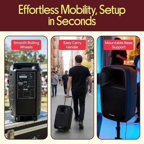 Pyle PSBT105A - 1000W Portable Bluetooth PA Speaker, 10'' Subwoofer, UHF Wireless Mic, MP3/USB/SD, Rechargeable Battery, LED Battery Indicator Lights, Black - size: 10 inch
