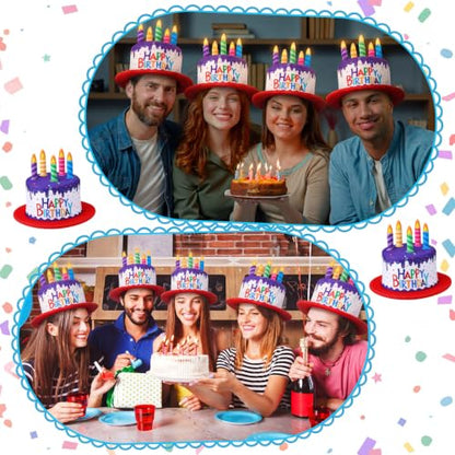 Cuffbow Happy Birthday Cake Hat for Adults Funny Birthday Hat with Candles Novelty Cake Hats for Party Headwear Unisex - color: Purple and Red