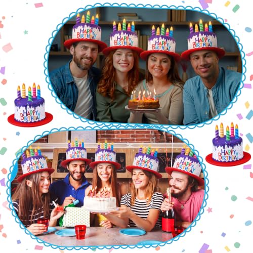 Cuffbow Happy Birthday Cake Hat for Adults Funny Birthday Hat with Candles Novelty Cake Hats for Party Headwear Unisex - color: Purple and Red