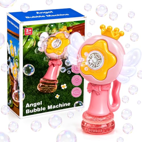 Princess Magic Bubble Wand for Girls, Angel Wings Automatic Bubble Blower, Kids Age 1 2 3 4 5 6 7 8 Year Old Summer Outdoor Bubble Machine, Easter Christmas Birthday Gift Party Favors for Kids - color: Pink Angel