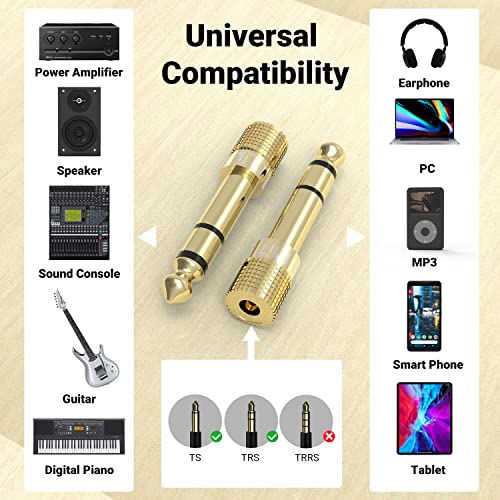 6.35mm to 3.5mm Audio Adapter, Gold Plated 1/4” Male to 1/8” Female TRS Stereo AUX Connector Converter for Guitar Keyboard Digital Piano Studio Monitor Amplifier Mixer Splitter, 6-Pack - color: 6-Pack