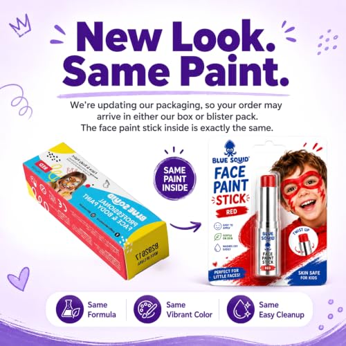Blue Squid Red Face Paint Stick - Water based Body Paint for Adults & Kids - Vegan Hypoallergenic Twist-Up Non-Toxic Makeup Stick for Cosplay, & SFX (Red) - color: Red