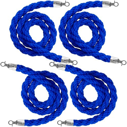 4PCS Blue Barrier Stanchion Rope 5 Ft Crowd Control Ropes Barrier with Silver Hooks for Party - color: Braided-Blue&Silver, size: 4PCS