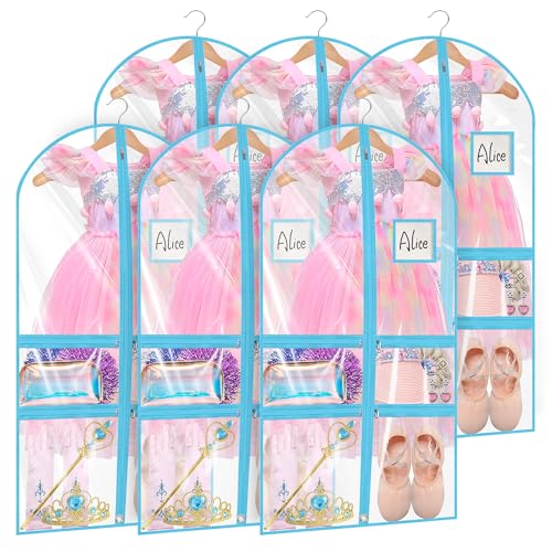 Linodes Dance Costume Bags Garment Bag 40''x22'' Waterproof for Dance Travel/Competition Storage with 2 Small, 2 Medium Clear Zipper Pockets and 1 Large Back Zipper Pocket-PVC (Blue-PVC, 40''- 6 Pack) - size: 40''- 6 Pack