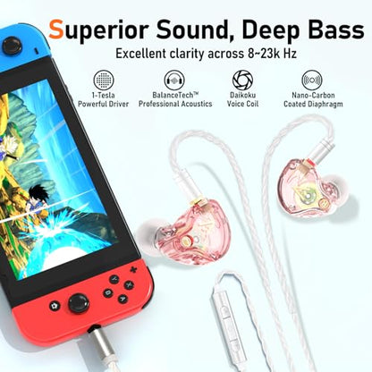 Audiovance Vibes 202M HiFi Wired Earbuds in-Ear Monitor Headphones with Mic - color: 4-Pink