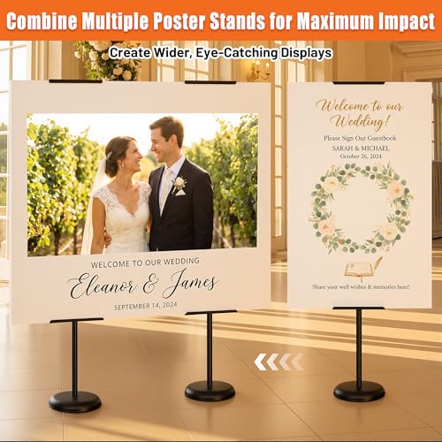 2Pack Adjustable Poster Stand for Display, Single-Sided Floor Pedestal Sign Holder, Poster Board Easel Stand up to 58", Welcome Sign Stand for Foam & Board, Wedding, Business & Events – Black - size: 2 Pack