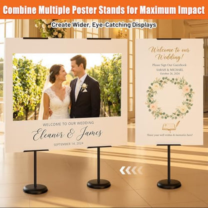2Pack Adjustable Poster Stand for Display, Single-Sided Floor Pedestal Sign Holder, Poster Board Easel Stand up to 58", Welcome Sign Stand for Foam & Board, Wedding, Business & Events – Black - size: 2 Pack