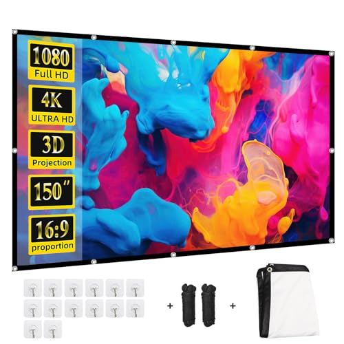 Projector Screen 150 inch，Portable Movie Projector Screen 16:9 HD Indoor Outdoor Double Sided Rear Projection Screen Video for Home, Party, Office, Classroom - size: 150 inch
