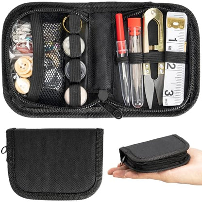 Military Survival Sewing Kit Portable Sewing Kit with Buttons for Men/Women | Small Repair Tools with Zipper Closure in Durable Nylon Case for Travel Field Emergency, Mini Pocket Travel Sewing Kit - color: Black