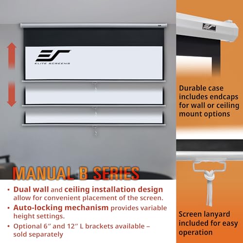 Elite Screens Manual B, 100-INCH 16:10, Manual Pull Down Projector Screen 4K / 8K Ultra HDR 3D Ready Auto-Lock Mechanism, 2-YEAR WARRANTY, M100X - color: White, size: 100 INCH, style: 16:10
