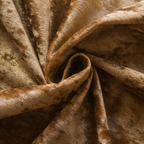 Lux Caramel Crushed Velvet Curtains 2 Panel Set - 84 inches Long Room Darkening Luxury Distressed Velvet Rod Pocket Window Drapes for Living Room Bedroom 52" W x 84" L - color: Caramel, size: 52"W x 84"L (Pack of 2)