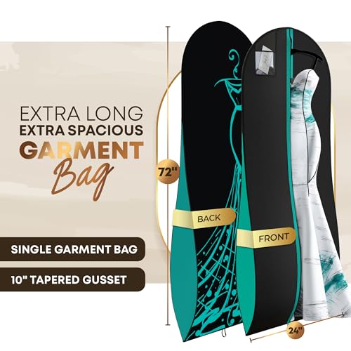 Your Bags Women’s Dress and Gown Garment Bag -72”x24” and 10” Tapered Gusset Prom Bags (Blue/Black Dress Print) - color: Blue/Black Dress Print