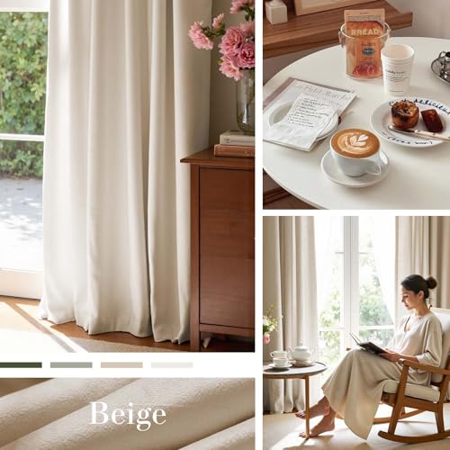 Lazzzy Beige Velvet Curtains Neutral Rod Pocket 52×90 Inch 2 Panels | Soft Velvet, Room Darkening, For Bedroom & Living Space, Light Shifting Texture, Elegant Drape, Cozy - color: R | Beige, size: 52"W x 90"L (Pack of 2)