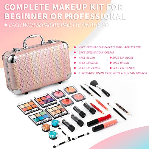 Hot Sugar All In One Makeup Set for Teenager Girls, Pink Heart | Full makeup kit for beginners includes eyeshadow palette, blush, lip gloss, lipstick, lip & eye pencils, brush, mirror. - color: Pink Heart