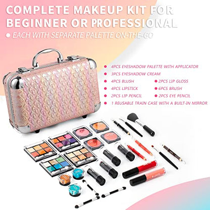 Hot Sugar All In One Makeup Set for Teenager Girls, Pink Heart | Full makeup kit for beginners includes eyeshadow palette, blush, lip gloss, lipstick, lip & eye pencils, brush, mirror. - color: Pink Heart